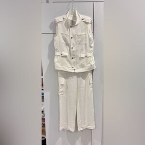 DREW Cream Vest top coupled with complementary wide leg slip-on pants.